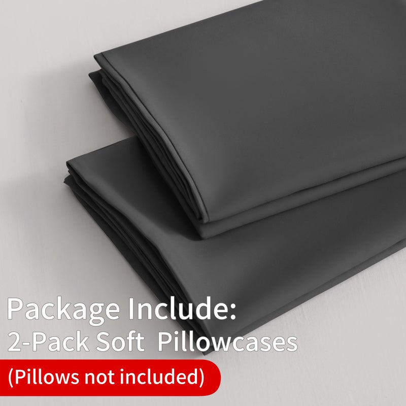 BEDSUM Microfiber Standard Pillowcases Set of 2, Soft Wrinkle Resistant and Easy Care Pillow Cases with Envelope Closure for Kids, 20x26 inches, Dark Grey - Image 2